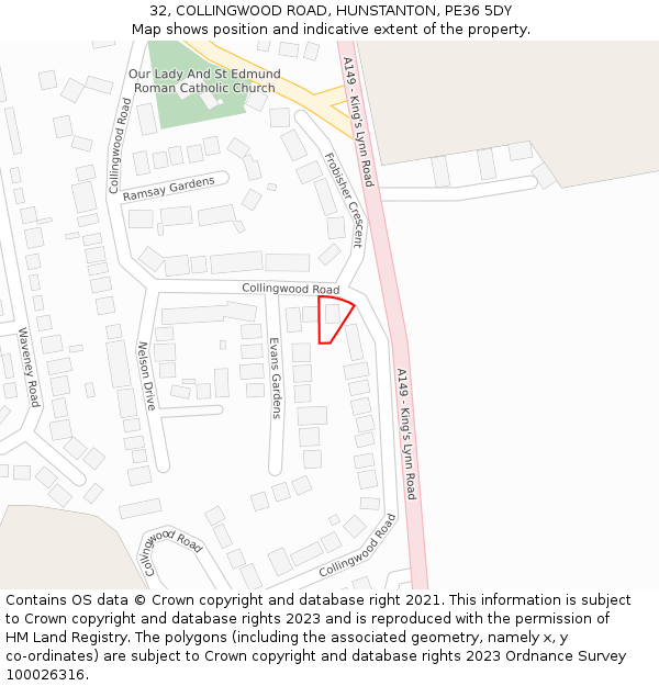 32, COLLINGWOOD ROAD, HUNSTANTON, PE36 5DY: Location map and indicative extent of plot