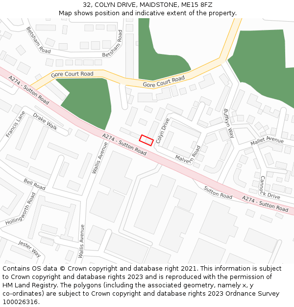 32, COLYN DRIVE, MAIDSTONE, ME15 8FZ: Location map and indicative extent of plot