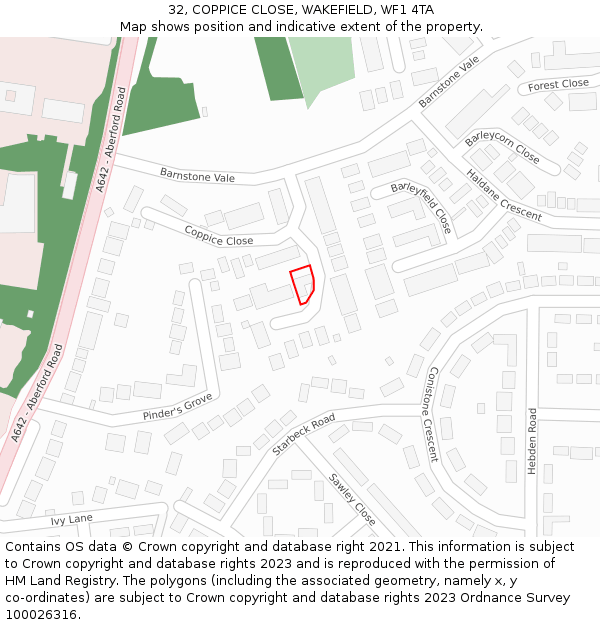 32, COPPICE CLOSE, WAKEFIELD, WF1 4TA: Location map and indicative extent of plot