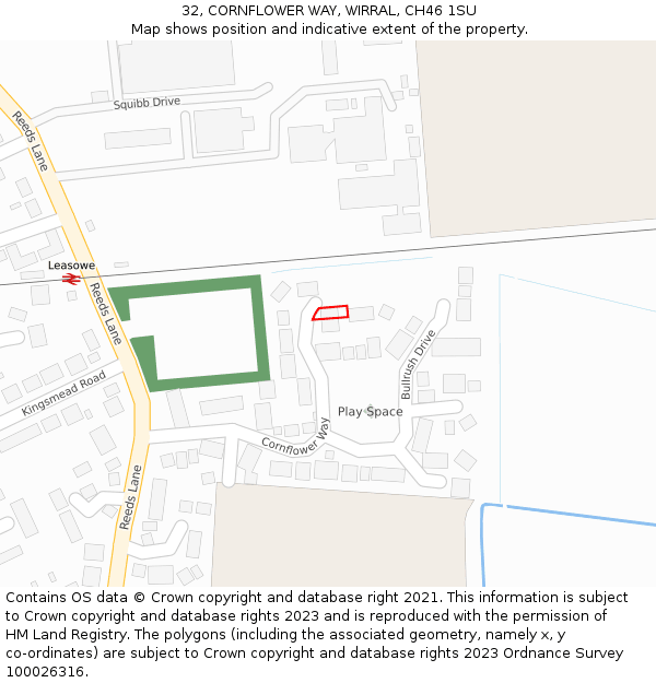 32, CORNFLOWER WAY, WIRRAL, CH46 1SU: Location map and indicative extent of plot