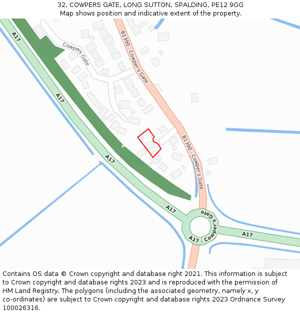 32, COWPERS GATE, LONG SUTTON, SPALDING, PE12 9GG: Location map and indicative extent of plot