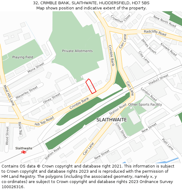 32, CRIMBLE BANK, SLAITHWAITE, HUDDERSFIELD, HD7 5BS: Location map and indicative extent of plot