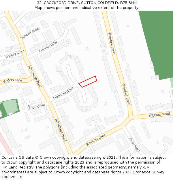32, CROCKFORD DRIVE, SUTTON COLDFIELD, B75 5HH: Location map and indicative extent of plot