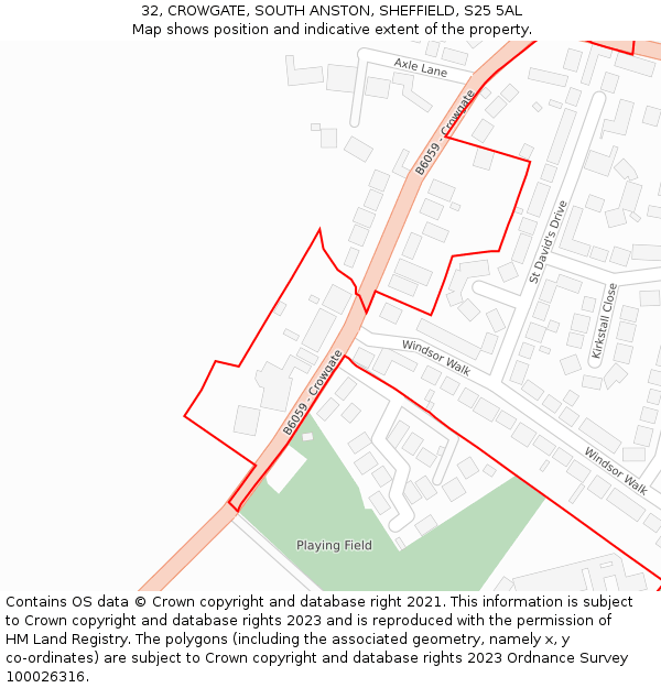 32, CROWGATE, SOUTH ANSTON, SHEFFIELD, S25 5AL: Location map and indicative extent of plot
