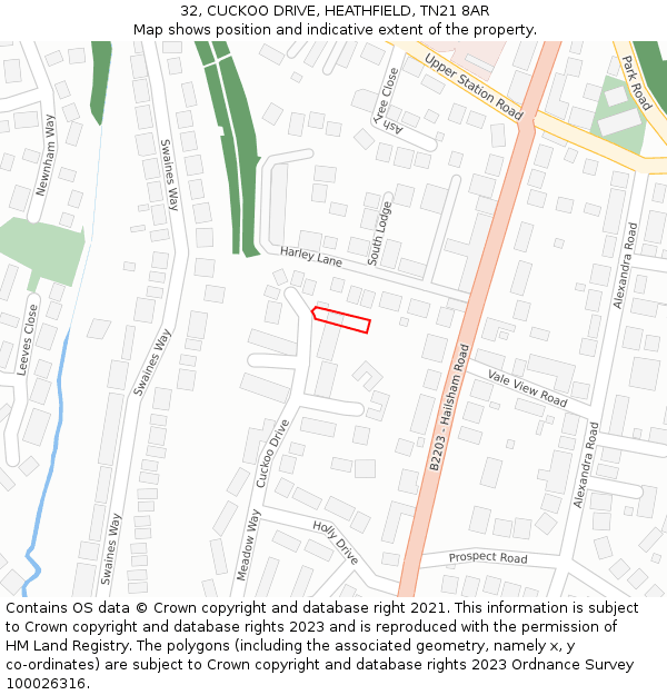 32, CUCKOO DRIVE, HEATHFIELD, TN21 8AR: Location map and indicative extent of plot