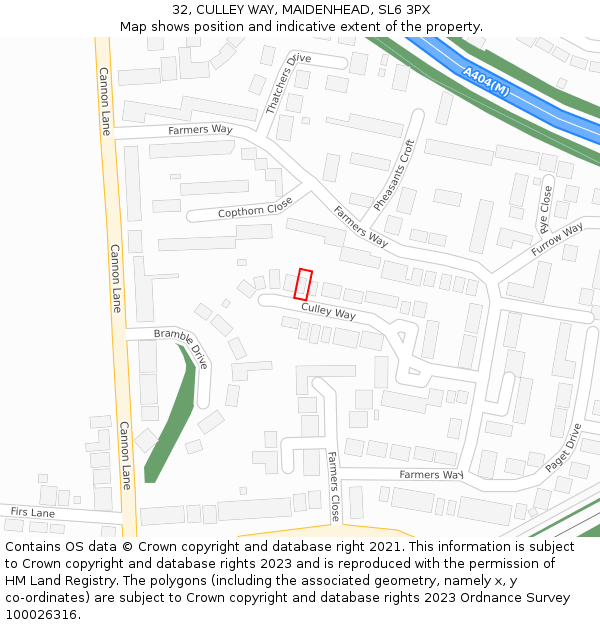 32, CULLEY WAY, MAIDENHEAD, SL6 3PX: Location map and indicative extent of plot