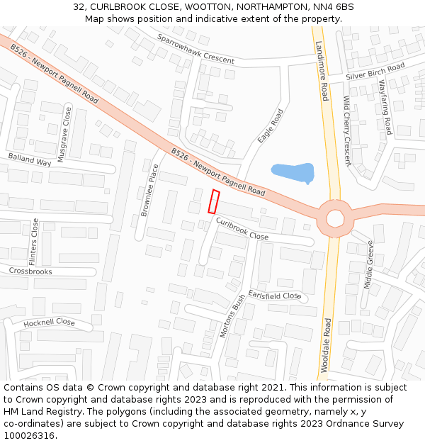 32, CURLBROOK CLOSE, WOOTTON, NORTHAMPTON, NN4 6BS: Location map and indicative extent of plot