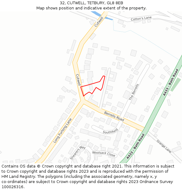 32, CUTWELL, TETBURY, GL8 8EB: Location map and indicative extent of plot
