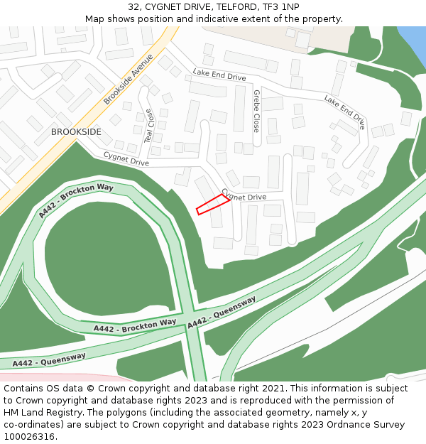 32, CYGNET DRIVE, TELFORD, TF3 1NP: Location map and indicative extent of plot