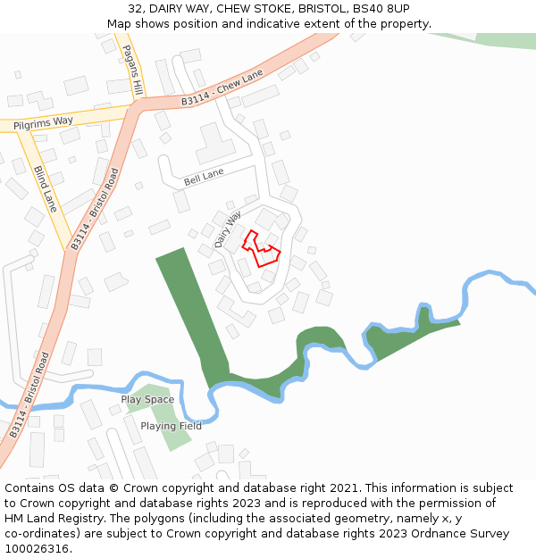 32, DAIRY WAY, CHEW STOKE, BRISTOL, BS40 8UP: Location map and indicative extent of plot