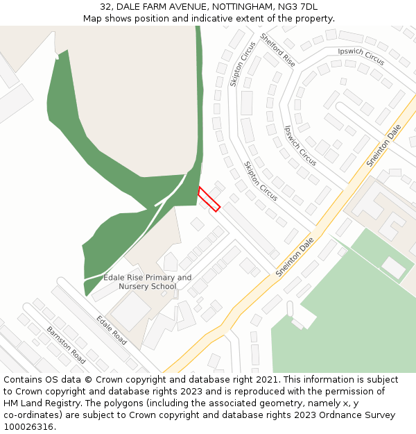 32, DALE FARM AVENUE, NOTTINGHAM, NG3 7DL: Location map and indicative extent of plot