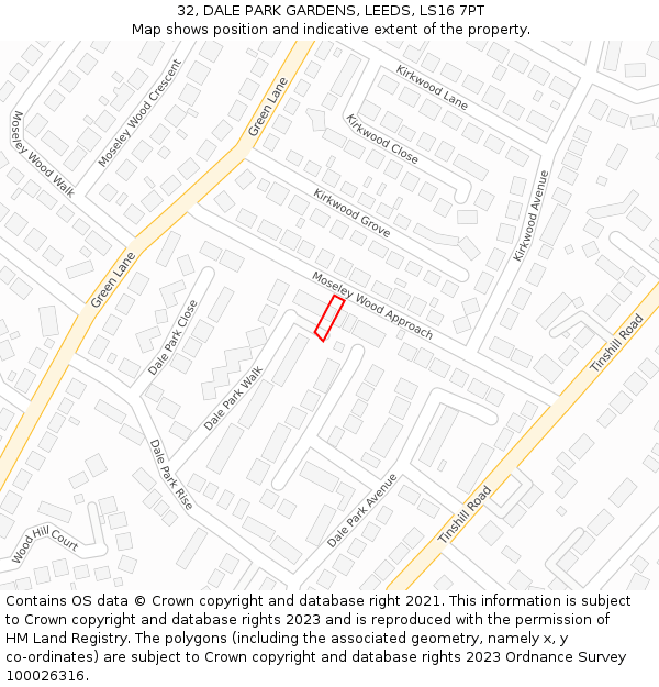 32, DALE PARK GARDENS, LEEDS, LS16 7PT: Location map and indicative extent of plot