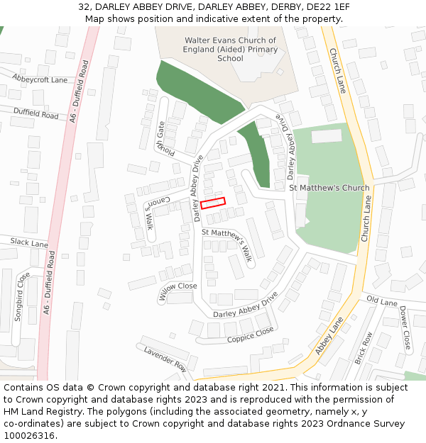 32, DARLEY ABBEY DRIVE, DARLEY ABBEY, DERBY, DE22 1EF: Location map and indicative extent of plot