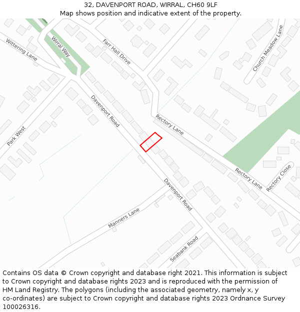32, DAVENPORT ROAD, WIRRAL, CH60 9LF: Location map and indicative extent of plot