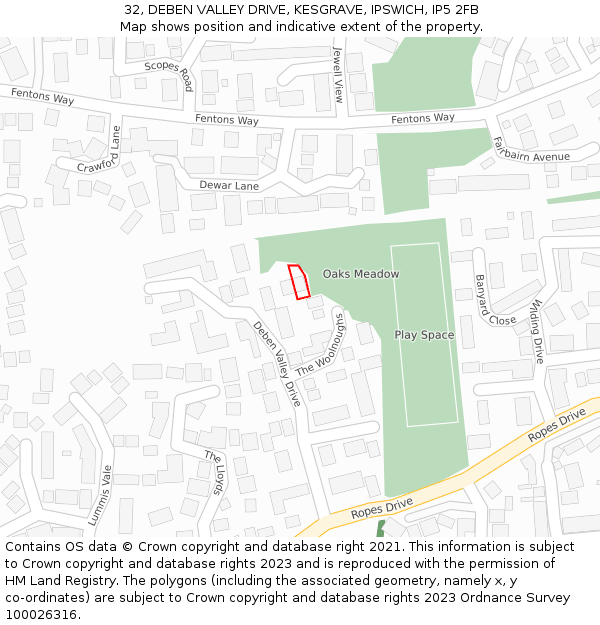 32, DEBEN VALLEY DRIVE, KESGRAVE, IPSWICH, IP5 2FB: Location map and indicative extent of plot