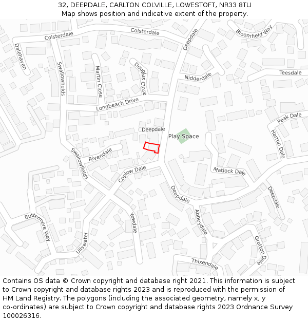 32, DEEPDALE, CARLTON COLVILLE, LOWESTOFT, NR33 8TU: Location map and indicative extent of plot