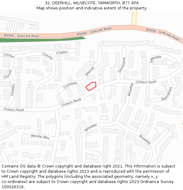 32, DEERHILL, WILNECOTE, TAMWORTH, B77 4PA: Location map and indicative extent of plot