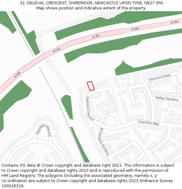 32, DELEVAL CRESCENT, SHIREMOOR, NEWCASTLE UPON TYNE, NE27 0FA: Location map and indicative extent of plot