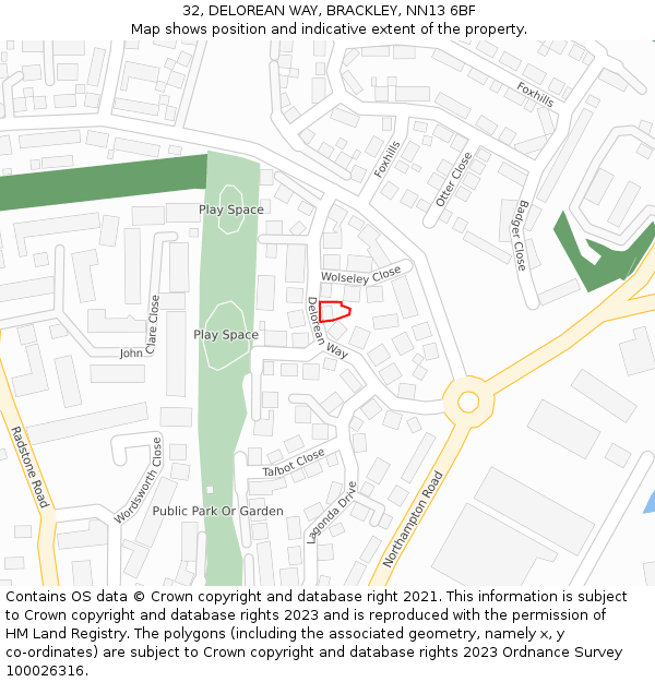 32, DELOREAN WAY, BRACKLEY, NN13 6BF: Location map and indicative extent of plot