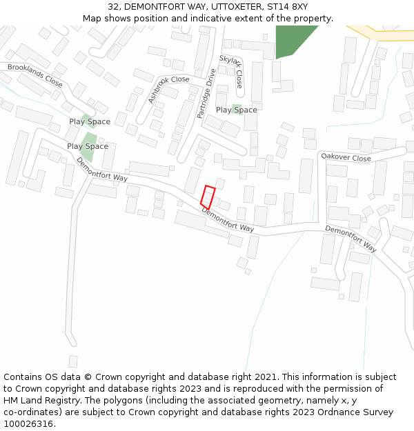 32, DEMONTFORT WAY, UTTOXETER, ST14 8XY: Location map and indicative extent of plot