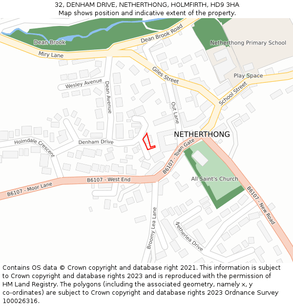 32, DENHAM DRIVE, NETHERTHONG, HOLMFIRTH, HD9 3HA: Location map and indicative extent of plot