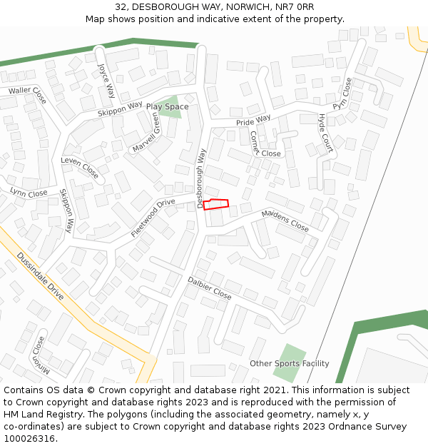 32, DESBOROUGH WAY, NORWICH, NR7 0RR: Location map and indicative extent of plot