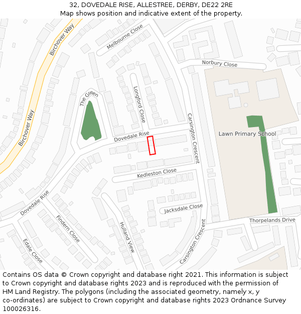 32, DOVEDALE RISE, ALLESTREE, DERBY, DE22 2RE: Location map and indicative extent of plot