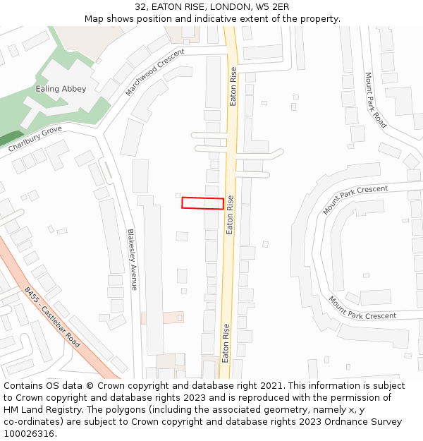 32, EATON RISE, LONDON, W5 2ER: Location map and indicative extent of plot