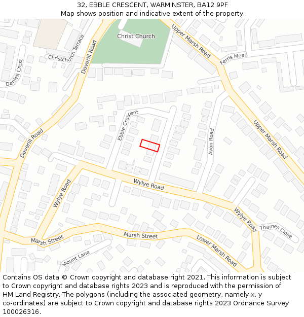 32, EBBLE CRESCENT, WARMINSTER, BA12 9PF: Location map and indicative extent of plot