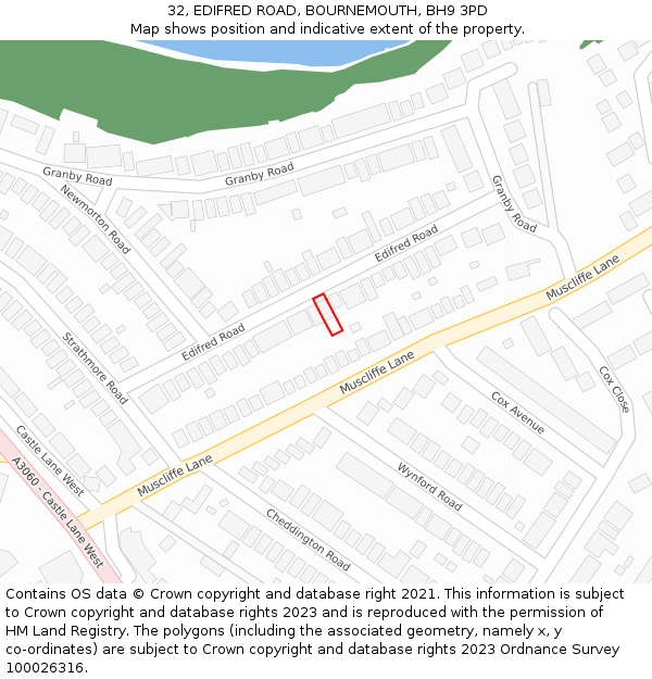32, EDIFRED ROAD, BOURNEMOUTH, BH9 3PD: Location map and indicative extent of plot