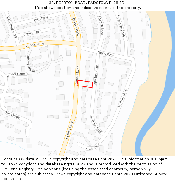 32, EGERTON ROAD, PADSTOW, PL28 8DL: Location map and indicative extent of plot