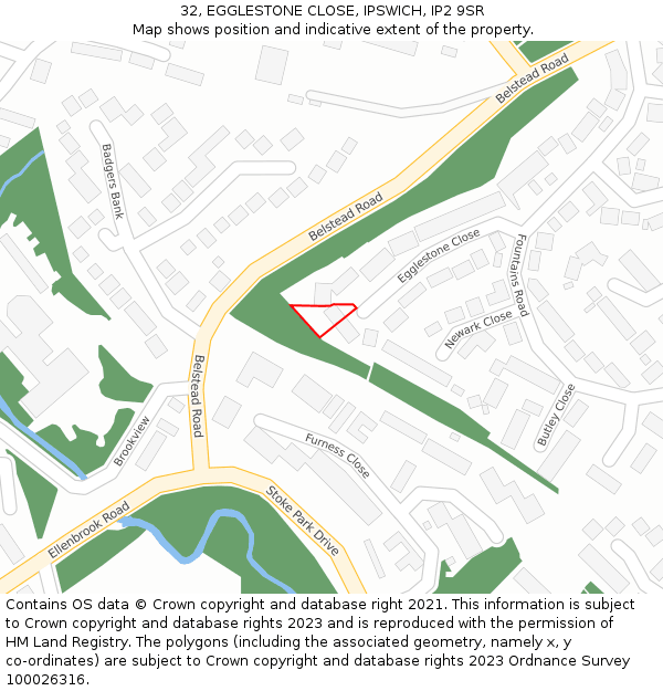 32, EGGLESTONE CLOSE, IPSWICH, IP2 9SR: Location map and indicative extent of plot