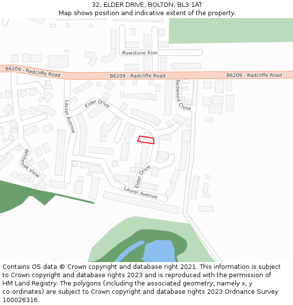 32, ELDER DRIVE, BOLTON, BL3 1AT: Location map and indicative extent of plot