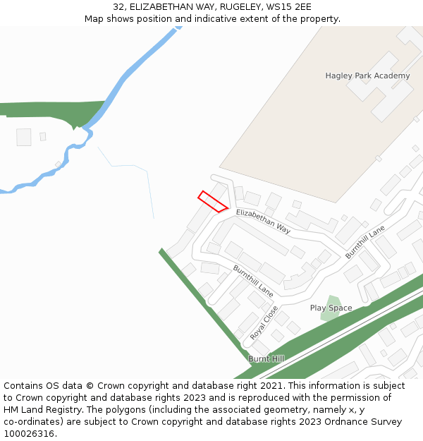 32, ELIZABETHAN WAY, RUGELEY, WS15 2EE: Location map and indicative extent of plot
