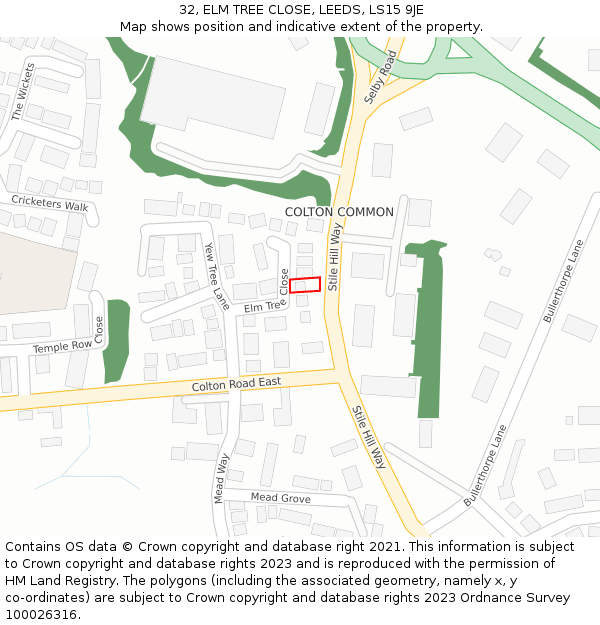 32, ELM TREE CLOSE, LEEDS, LS15 9JE: Location map and indicative extent of plot