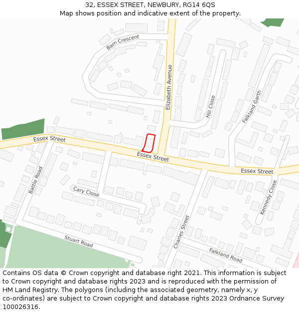 32, ESSEX STREET, NEWBURY, RG14 6QS: Location map and indicative extent of plot