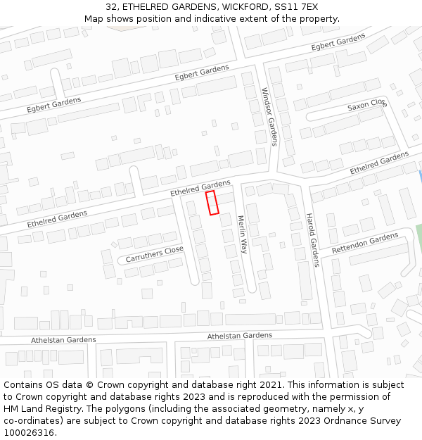 32, ETHELRED GARDENS, WICKFORD, SS11 7EX: Location map and indicative extent of plot