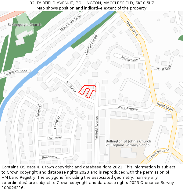 32, FAIRFIELD AVENUE, BOLLINGTON, MACCLESFIELD, SK10 5LZ: Location map and indicative extent of plot