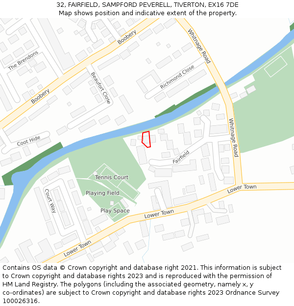 32, FAIRFIELD, SAMPFORD PEVERELL, TIVERTON, EX16 7DE: Location map and indicative extent of plot