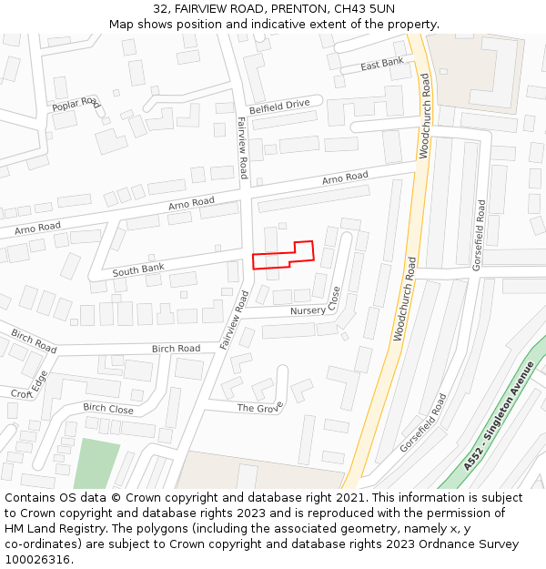 32, FAIRVIEW ROAD, PRENTON, CH43 5UN: Location map and indicative extent of plot