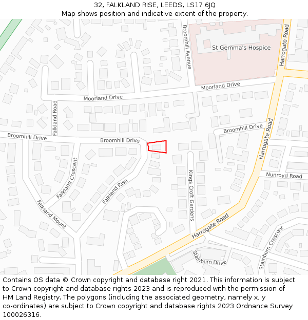 32, FALKLAND RISE, LEEDS, LS17 6JQ: Location map and indicative extent of plot