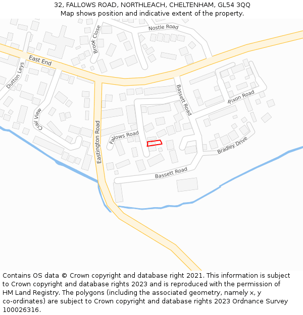 32, FALLOWS ROAD, NORTHLEACH, CHELTENHAM, GL54 3QQ: Location map and indicative extent of plot