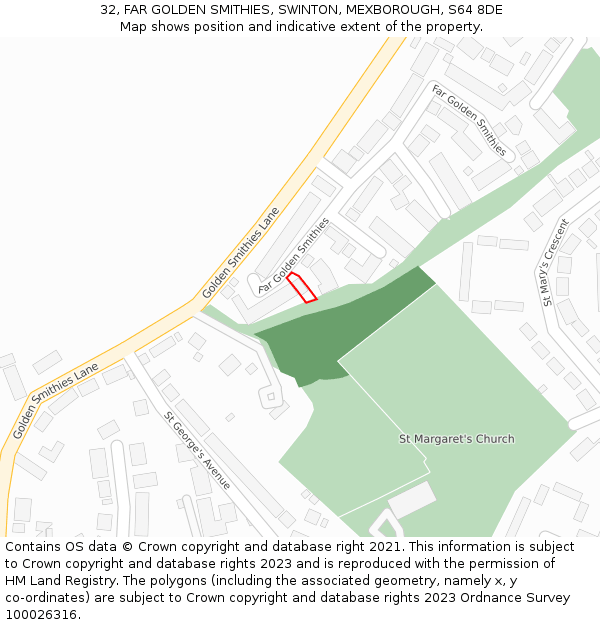 32, FAR GOLDEN SMITHIES, SWINTON, MEXBOROUGH, S64 8DE: Location map and indicative extent of plot