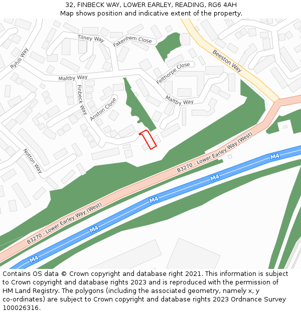 32, FINBECK WAY, LOWER EARLEY, READING, RG6 4AH: Location map and indicative extent of plot