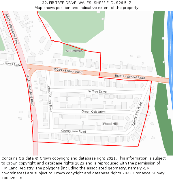 32, FIR TREE DRIVE, WALES, SHEFFIELD, S26 5LZ: Location map and indicative extent of plot
