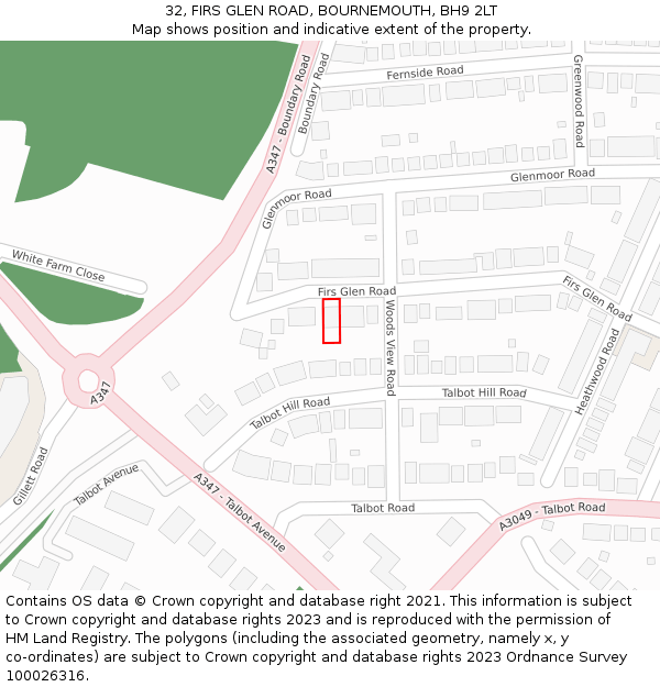 32, FIRS GLEN ROAD, BOURNEMOUTH, BH9 2LT: Location map and indicative extent of plot