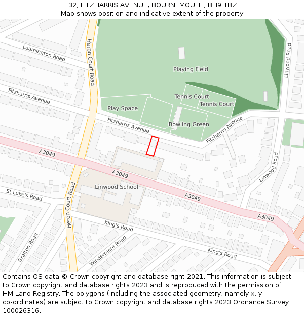 32, FITZHARRIS AVENUE, BOURNEMOUTH, BH9 1BZ: Location map and indicative extent of plot