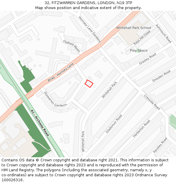 32, FITZWARREN GARDENS, LONDON, N19 3TP: Location map and indicative extent of plot