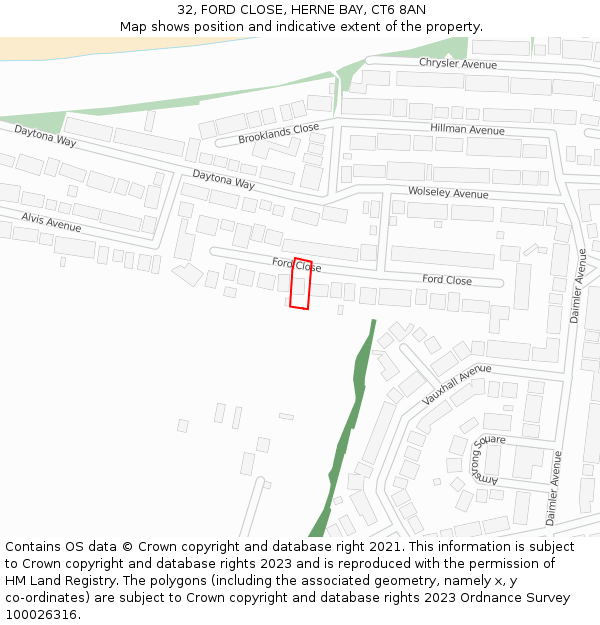32, FORD CLOSE, HERNE BAY, CT6 8AN: Location map and indicative extent of plot