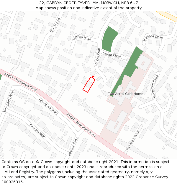 32, GARDYN CROFT, TAVERHAM, NORWICH, NR8 6UZ: Location map and indicative extent of plot